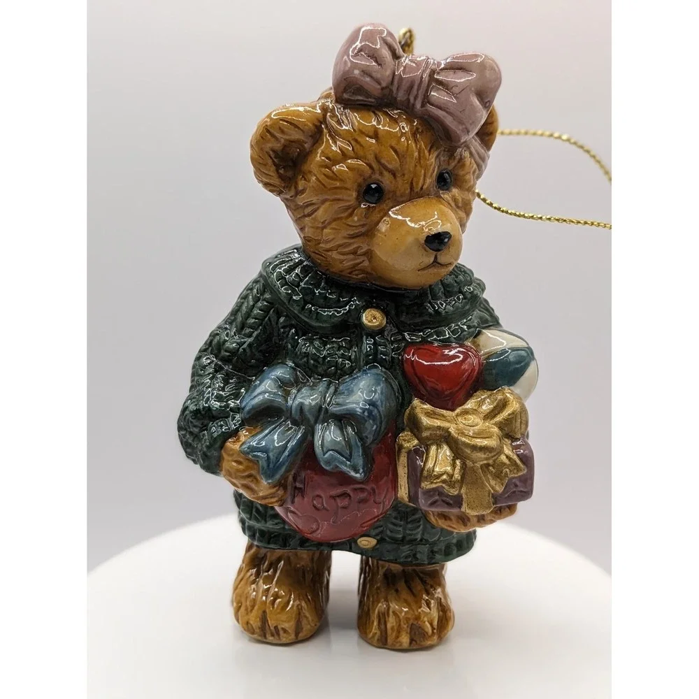 Glossy Bear Christmas Ornaments Boy Girl Ceramic Tree Gifts Heart Overalls 4